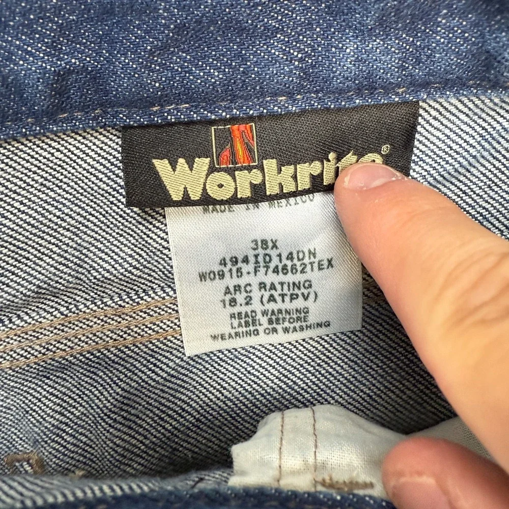 Workrite FR Jeans Mens 38x35 Blue Flame Resistant Denim Pants 2122 HRC 2